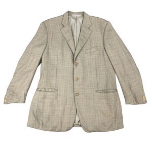 Ermenegildo Zegna Men 42 Beige Wool Windowpane Plaid High Performance Sport Coat